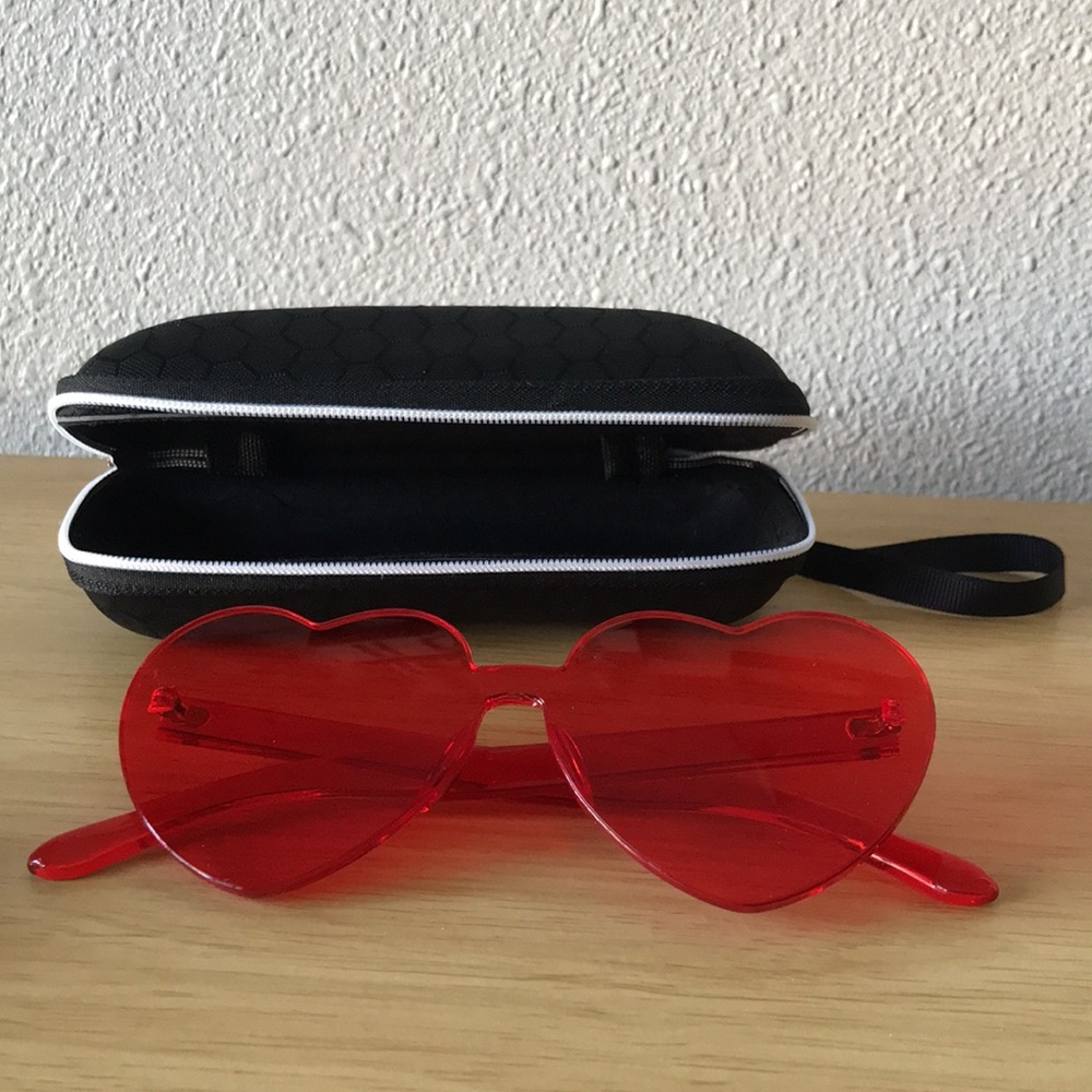 Red Heart-Shaped Sunglasses with Case